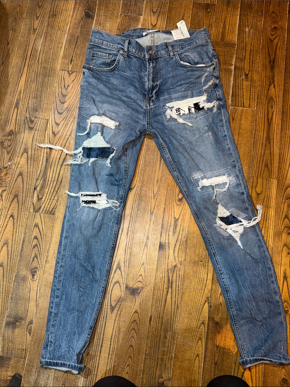 Zara Men's Distressed Blue Denim Slim Jeans